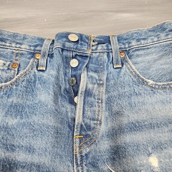 Levi's 501 Denim‎ Shorts Premium Button Fly Distressed Cut Off Size 25 - Picture 3 of 13